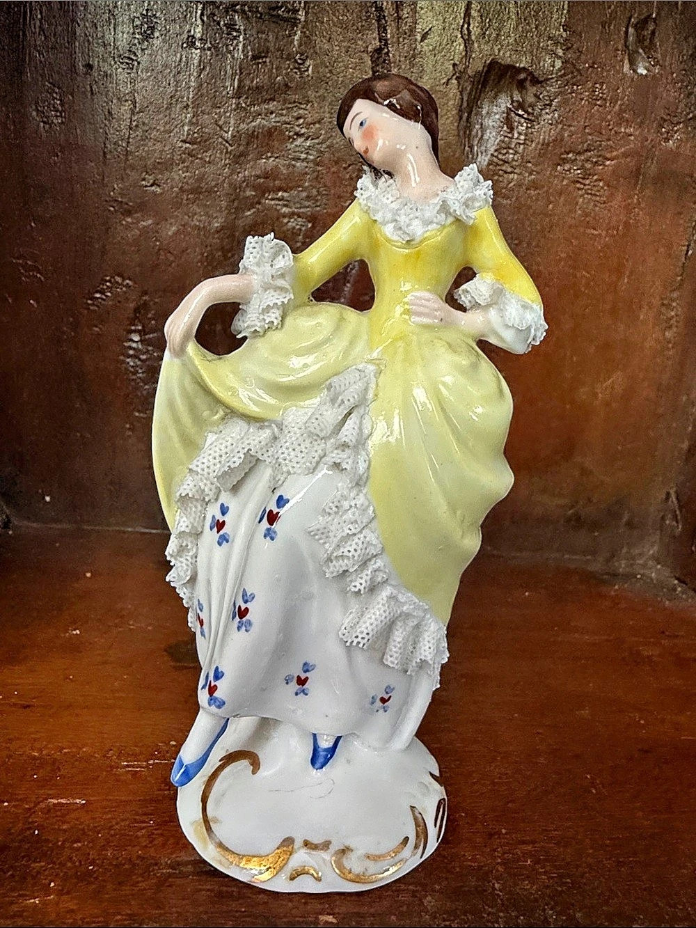 Vintage Porcelain Lady Figurine Yellow & White